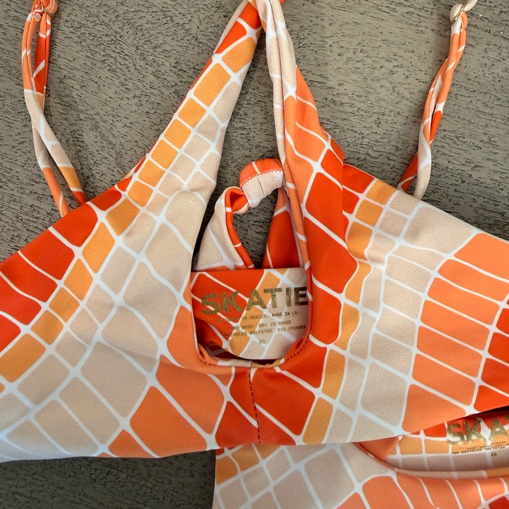 Skatie Orange and White Tile-Print Bikini - Picture 3 of 6